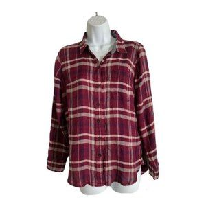 LUCKY BRAND WOMENS XS PLAID FLANNEL SHIRT LONG SLEEVE MULTICOLOR RAYON NWT
